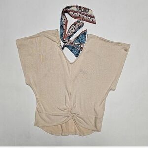 ALYA Cream Top With Twist Front and Patterned Tie in Back, size small